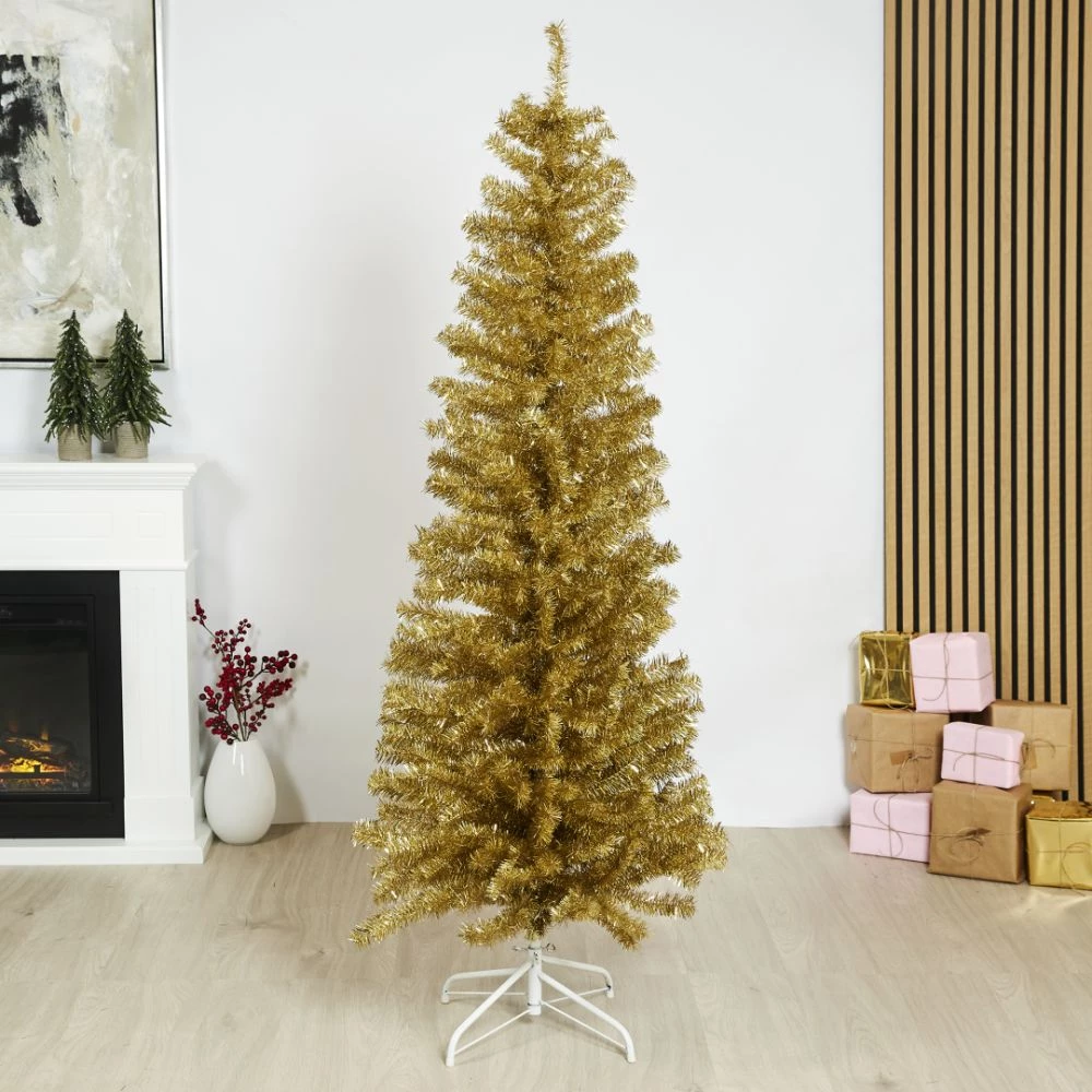 Juletræ Kunstig Smalt PVC BLING, Klasse C, 180X68 Cm U/LED, Guld NORDIC WINTER 4 Juletræ Kunstig Smalt PVC BLING, Klasse C, 180X68 Cm U/LED, Guld NORDIC WINTER - Billede 2