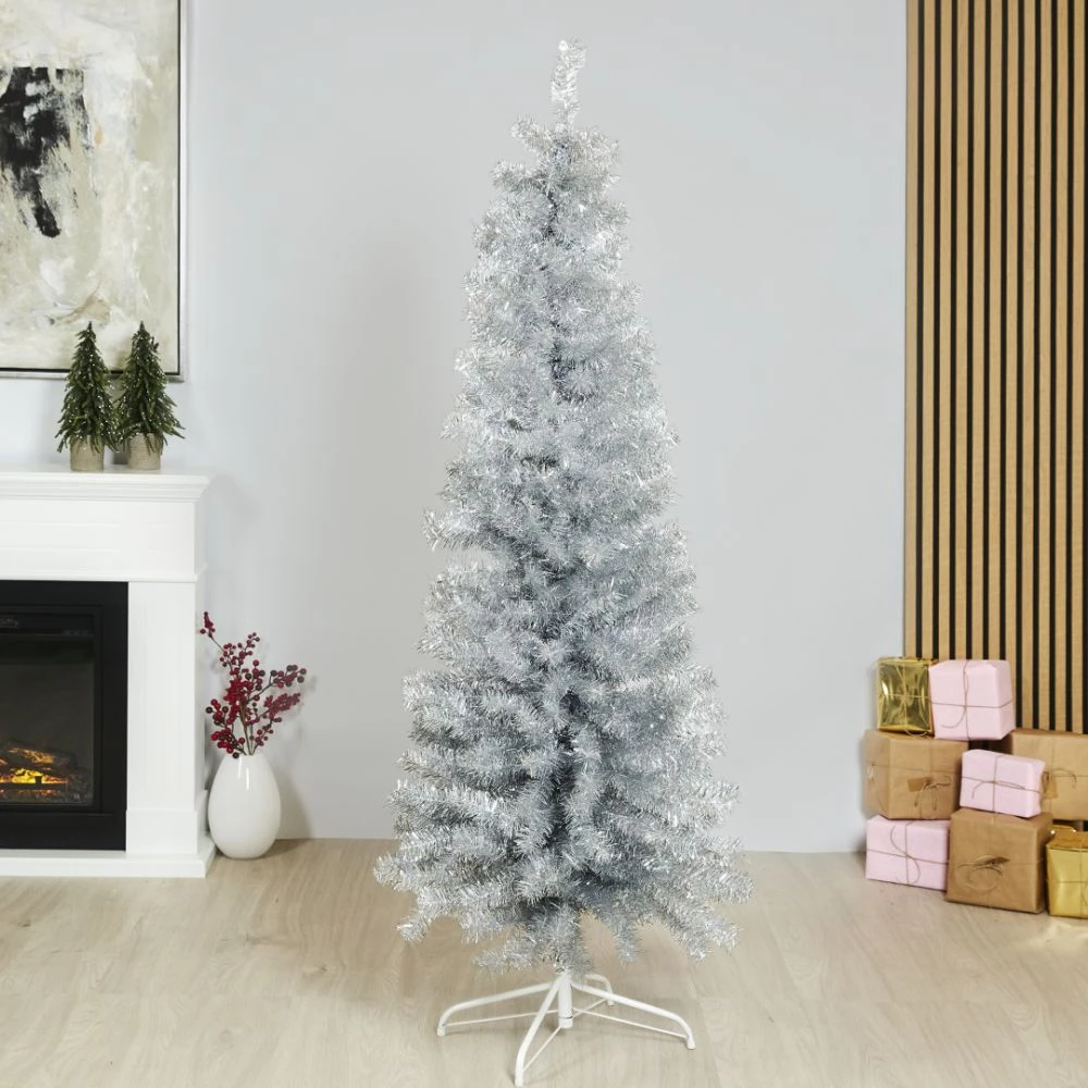 Juletræ Kunstig Smalt PVC BLING, Klasse C, 180X68 Cm U/LED, Sølv NORDIC WINTER 4 Juletræ Kunstig Smalt PVC BLING, Klasse C, 180X68 Cm U/LED, Sølv NORDIC WINTER - Billede 2