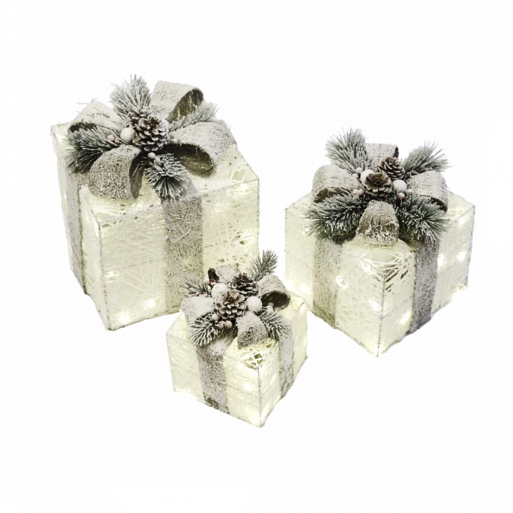 Nordic Winter Julepakker Med Lys, Sæt Af 3 Stk. Hvid 230V 4 Nordic Winter Julepakker Med Lys, Sæt Af 3 Stk. Hvid 230V - Billede 2