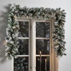 Granguirlande Kunstigt NORDIC WINTER 270 Cm Med Lys Og Sne, Batteri - 780-013